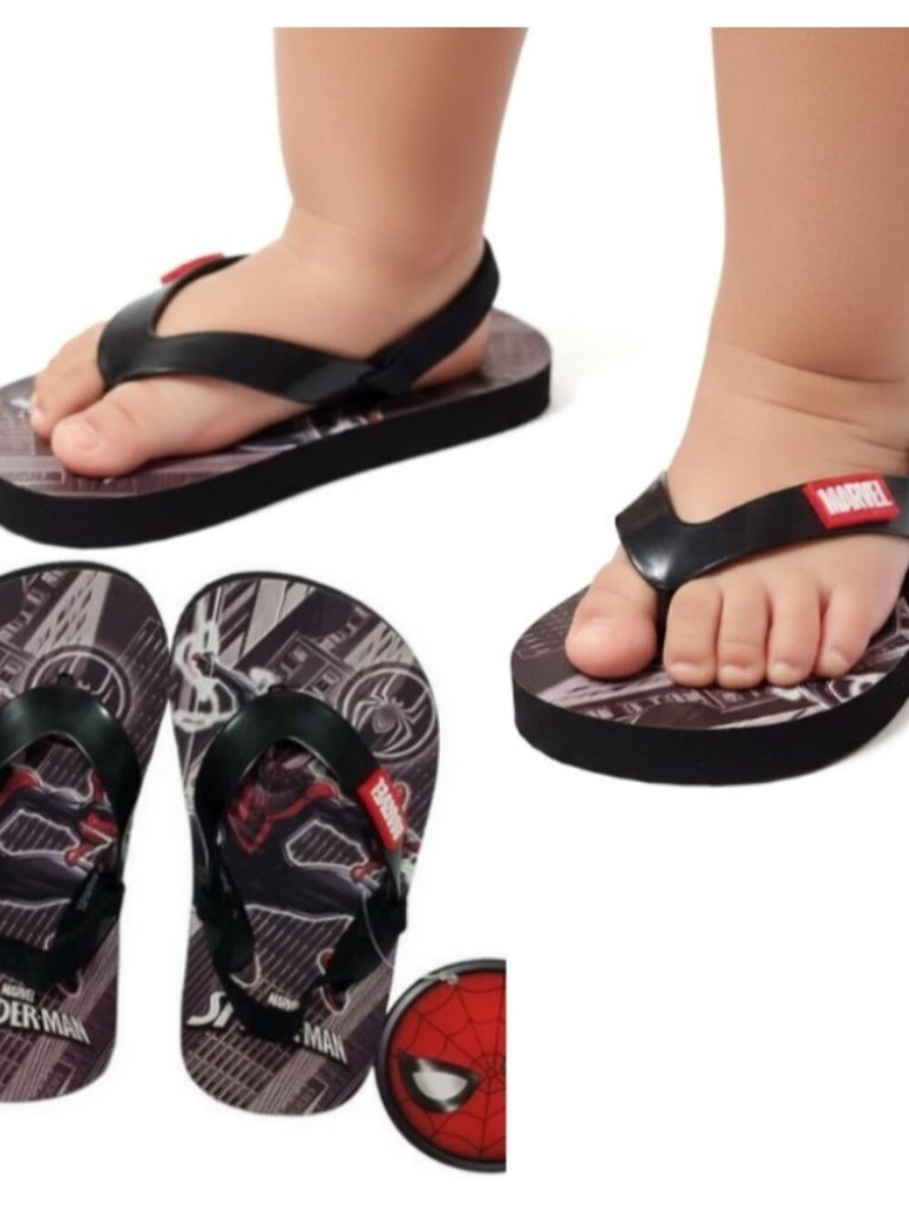 Marvel Spider-Man Baby Boy Infant Flip Flops Sandals Shoes Size 7 Elastic Strap